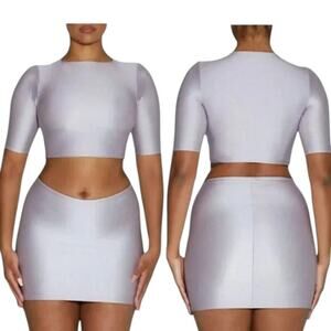 Naked Wardrobe Short Sleeve Crop Top Lavender Size Large NWOT $58 MSRP